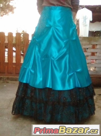 Plesové šaty - modré s černou krajkou