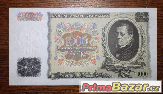 Staré bankovky 1000 korun 1934 NEPERFOROVANA skoro bezvadná,