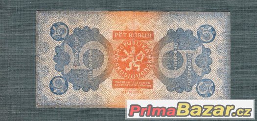 Staré bankovky - 5 korun 1921 vzácná