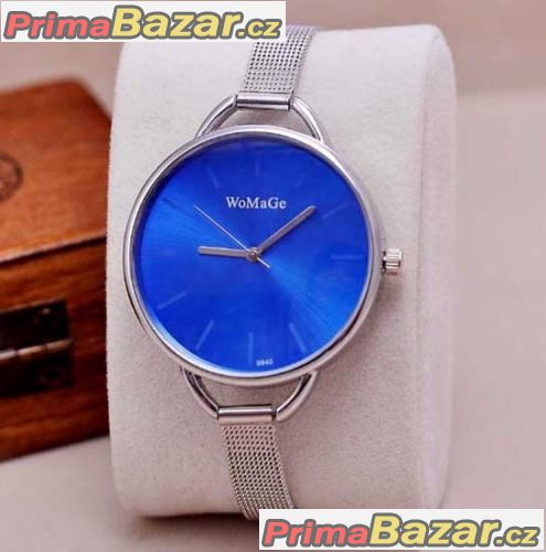 Dámské hodinky v kovovém designu - modrý ciferník