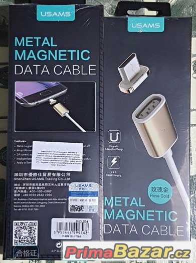 Magnetický nabíjecí a datový kabel s microUSB konektorem.