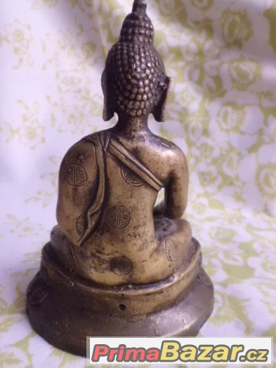 Originál Starožitný bronzový Gautama Buddha na lotos květu