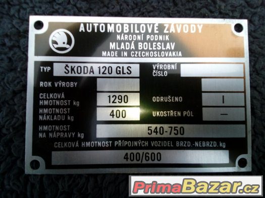 Ulozenkove stitky Skoda 120GLS