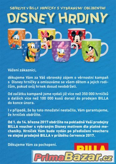 Billa body na hrníčky Disney