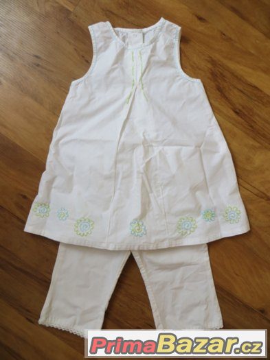 komplet šatovka - halena - šaty + kalhoty, bílé plátno 80-86