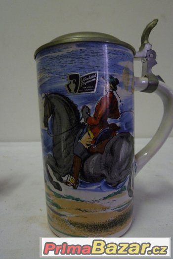 Silberdistel malovaný korbel s cín deklem kůň