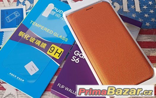 Samsung S6 G920 Flip Pouzdro oranžové + Ochranné Sklo Samsung S6 G920 Flip Pouzdro oranžové + Ochranné Sklo