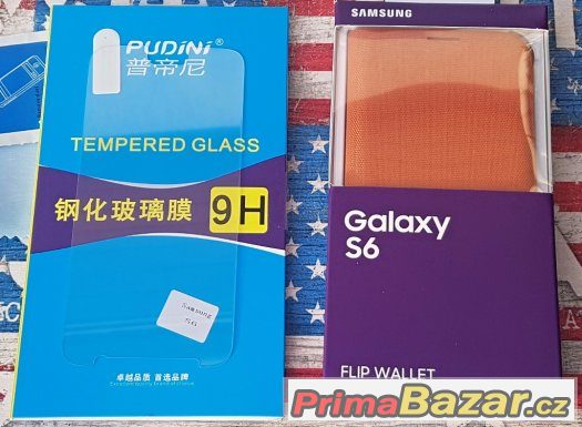 Samsung S6 G920 Flip Pouzdro oranžové + Ochranné Sklo