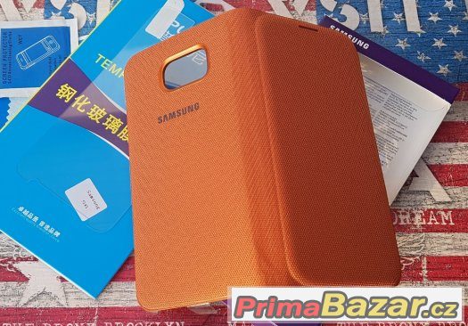 Samsung S6 G920 Flip Pouzdro oranžové + Ochranné Sklo