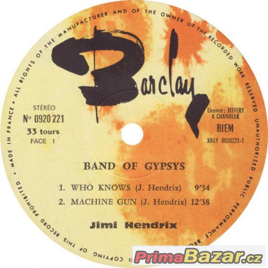 JIMI  Hendrix  ‎– Band Of Gypsys 1970 1press