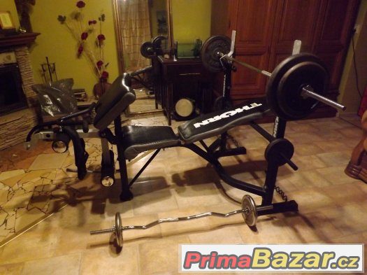 Posilovací lavice+čínka na bench+čínka na biceps+závaží