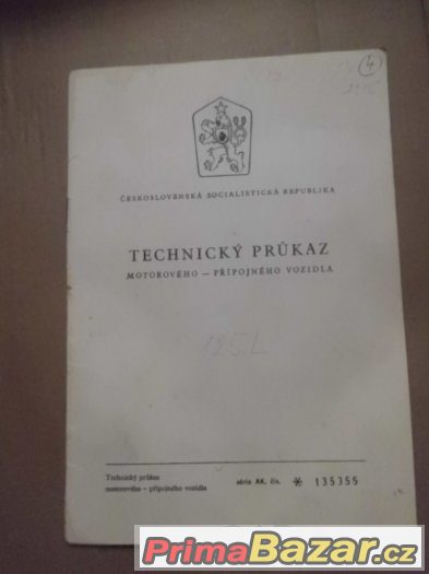 Starý Technický průkaz ŠKODA 125L
