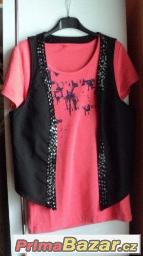 Dámska čierna vestička AMISU + ružové tričko