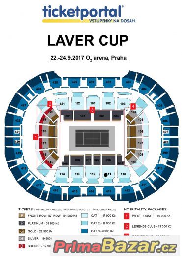 Laver Cup 2 vstupenky vedle sebe 1.kat. na jednotlivé zápasy