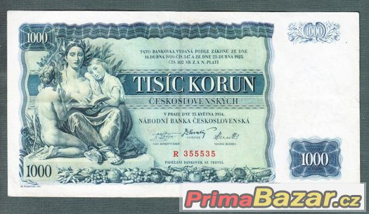 Staré bankovky - 1000 korun 1934 NEPERFOROVANA