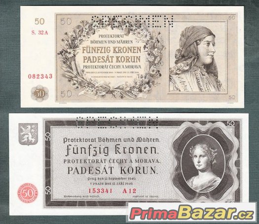 Staré bankovky - 50 korun 1940 a 1944 OBĚ VERZE