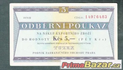 Staré bankovky TUZEX BONY 5kčs pěkný , skoro bezvadný stav,