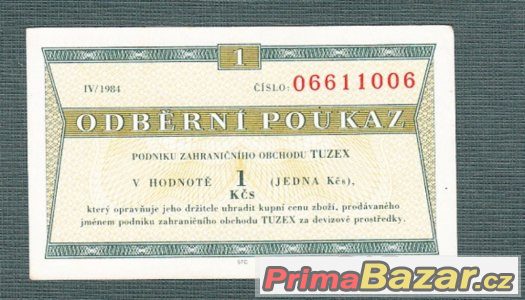 Staré bankovky - TUZEX 1kčs pěkný stav