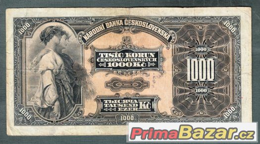 Staré bankovky 1000 korun 1932 NEPERFOROVANA