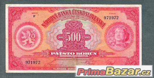 Staré bankovky - 500 korun 1929 NEPERFOROVANA