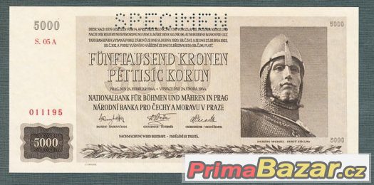 Staré bankovky - 5000 korun 1944 bezvadný stav