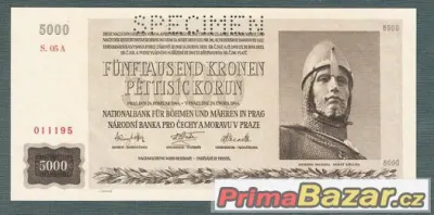 Staré bankovky - 5000 korun 1944 bezvadný stav