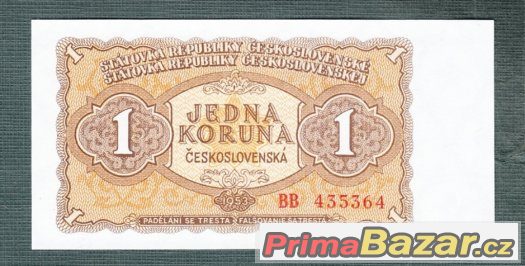 Staré bankovky - 1 kčs 1953 bezvadný stav UNC