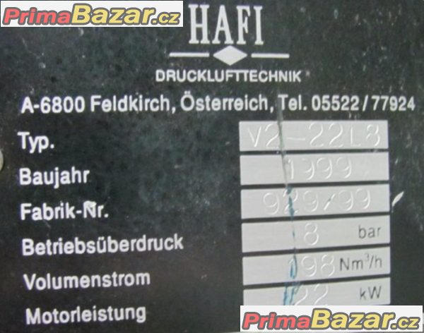 Zánovní šroubový kompresor HAFI V2-22L8