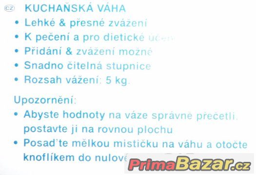 Prodám - nepoužívaná kuchyňská váha - max. 5 kg.