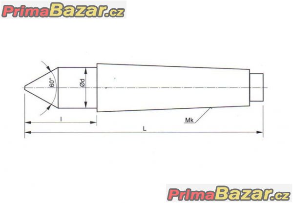 Hrot upínací Mk5 s vrcholovým úhlem 60°, ČSN  243311