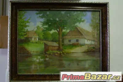 Obraz olej v rámu Statek a husy Žoba, Žoha ŽoCh Župa