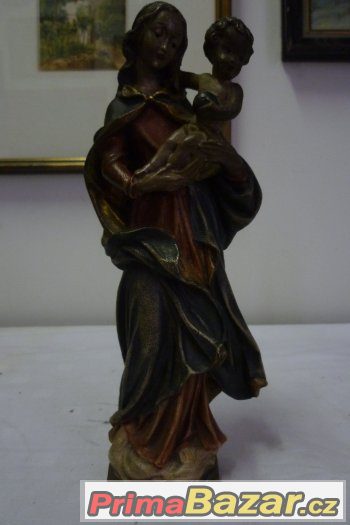 Dřevěná soška Madona a Ježíšek, dřevořezba