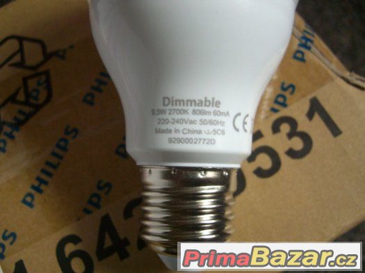 Stmívatelná Úsporná LED žárovka PHILIPS 9,5W závit E27