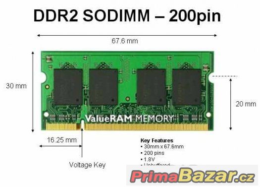 Notebooková paměť SO-DIMM 1 GB DDR2-667  FUNKČNÍ