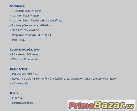 PCI USB 2.0 řadič 4+1, úplně nový PCI USB 2.0 řadič 4+1, úplně nový