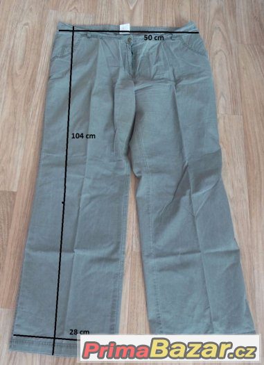 Dámské lehké plátěné kalhoty, vel. 46, barva zeleno-šedá