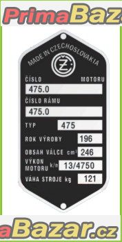 ČZ JAWA 475 Sport - výrobní štítek