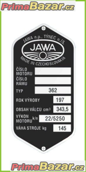 Jawa Californian - výrobní štítek