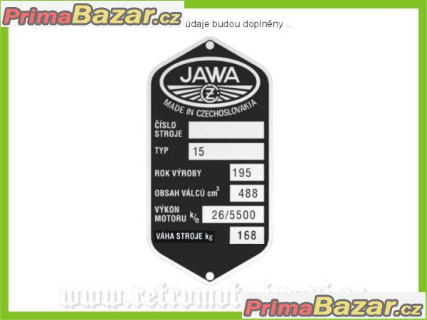 Jawa 500 OHC - výrobní štítek
