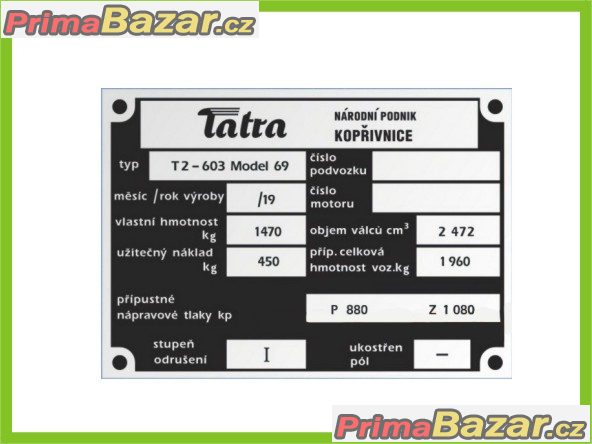 TATRA 603 T2 - výrobní štítek