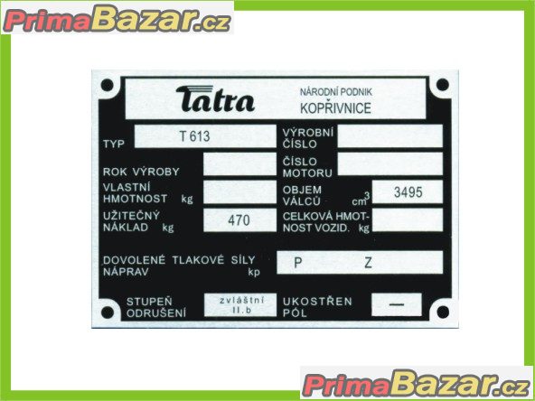 TATRA 613 - výrobní typový štítek