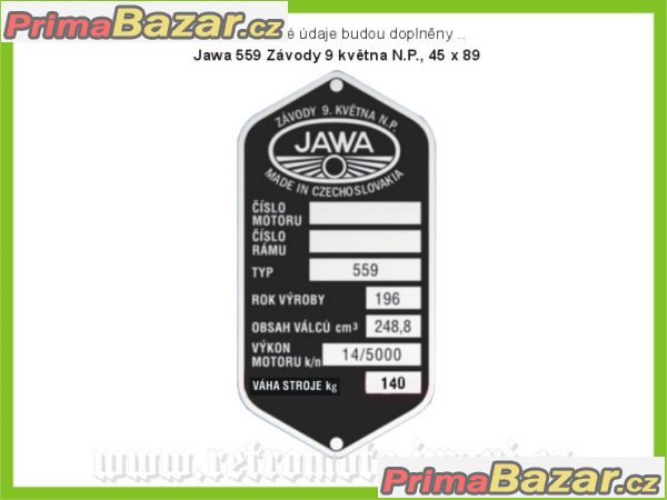 JAWA ČZ 559 - výrobní štítek
