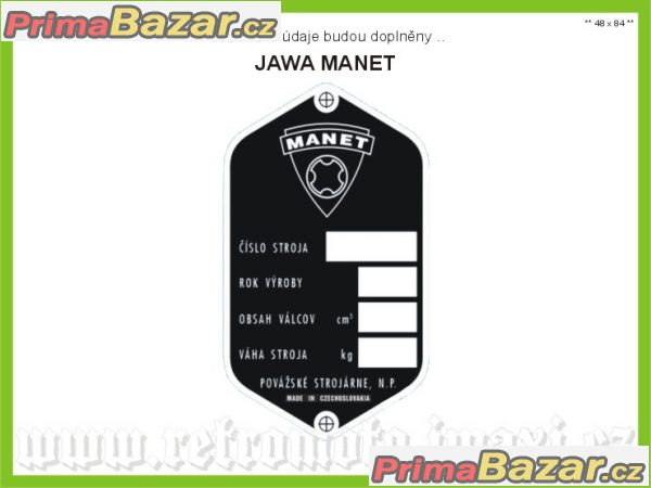 MANET - typový výrobní štítek