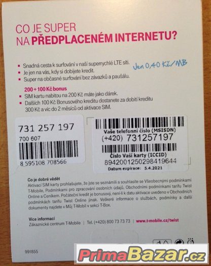 předplacená SIM T-mobile s datovým tarifem
