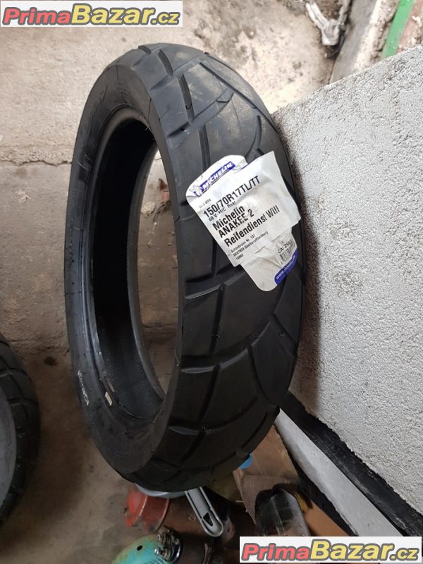 2xnove pneu na motorku predek zadek dot1815 a 2115 Michelin Anakee 1x 150/70 r17 cena1790kus a Michelin Anakee 110/80 r1