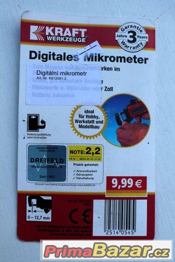Digitální mikrometr 0-12,7mm.