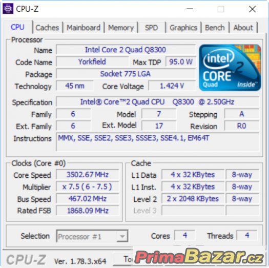 Intel Core 2 Quad Q8300 2,5@3,5GHz rock stable