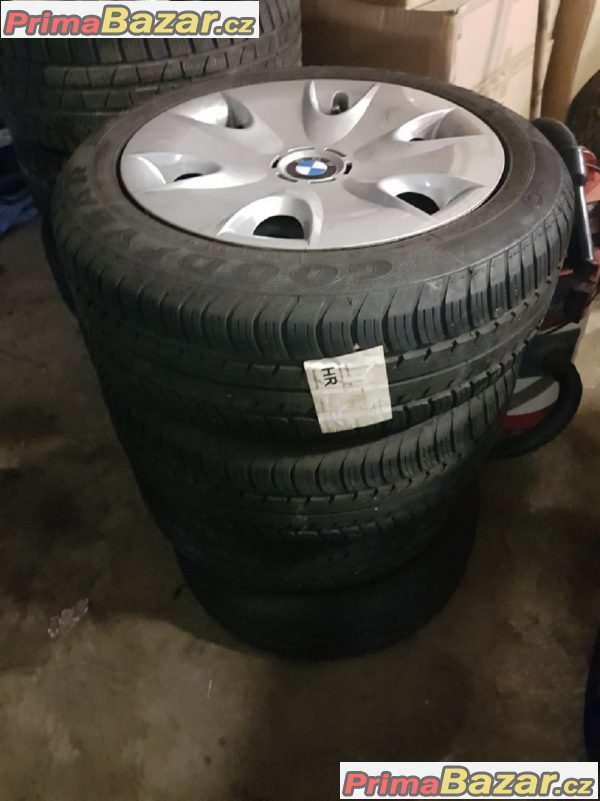 plechove disky s poklici letni pneu 80% vzorek bmw 6777784 5x120 6.5jx16 is42 pneu goodyear runflat 195/55 r16 87