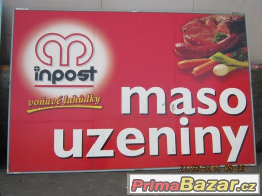 Reklamní cedule rozměr 2 x 3m, plechová, plast, kombinovaná.