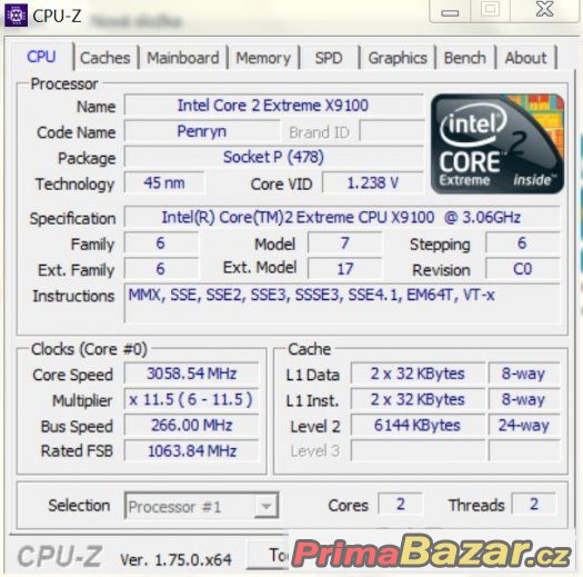 Intel Core 2 Extreme X9100 3.06/6M/1066 SLB48 laptop CPU